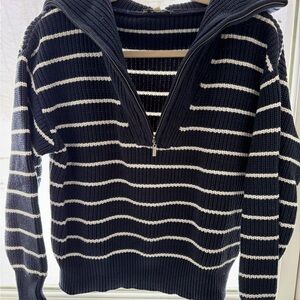 Z Supply Women’s  Navy and White 1/4 Zip Sweater